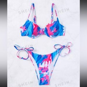 NWT Shein Pink & Blue Tie-Dye Bikini Set Size Small